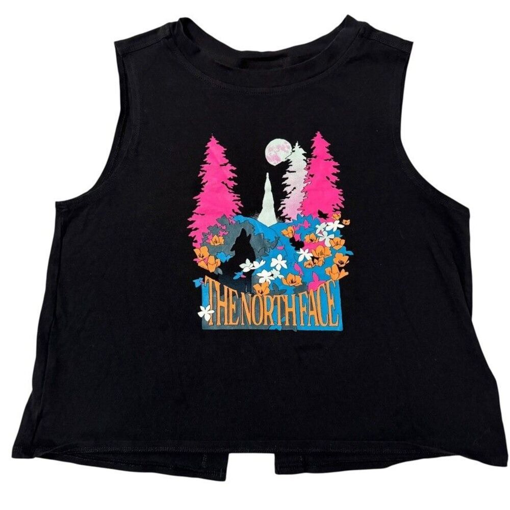 The North Face Girls M (10) Tie-Back Tank Top Black Graphic Crew Neckline